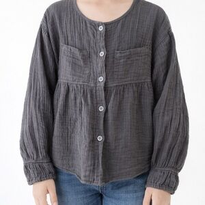 Zara Girl Size 10 Charcoal Button Down Top Coquette Casual School Picture Party